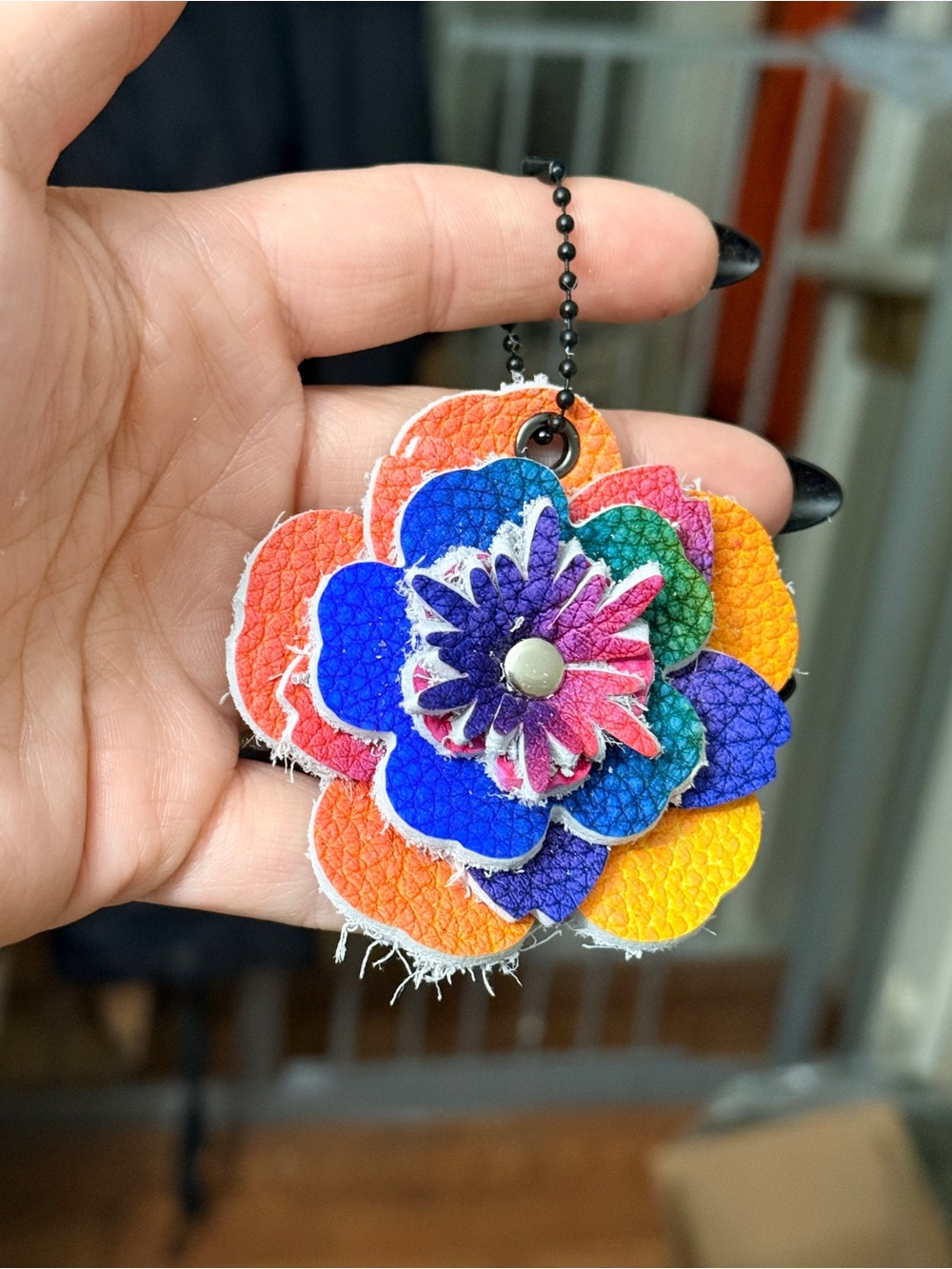 Handmade Hand Tie-dyed Leather Floral Bag Charm - Picture 3 of 3